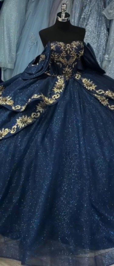 Quinceanera Dark Blue Dresses, Navy And Gold Quinceanera Dresses, Dark Navy Blue Quinceanera Dresses, Navy Blue 15 Dresses Quinceanera, Dark Blue And Gold Quinceanera Theme, Periwinkle Quince, Midnight Theme Quinceanera, Navy Blue And Gold Quinceanera Dresses, Navy Blue And Gold Quince