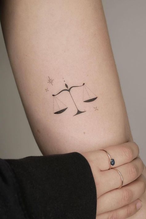 Scales Tattoo Libra Balance, Balanced Scales Tattoo, Libra Tattoo With Butterfly, Libra Scale Sun And Moon Tattoo, Small Libra Scale Tattoo, Small Scales Tattoo, Law School Tattoo Ideas, Scale Libra Tattoo, Scale Tattoo Minimalist