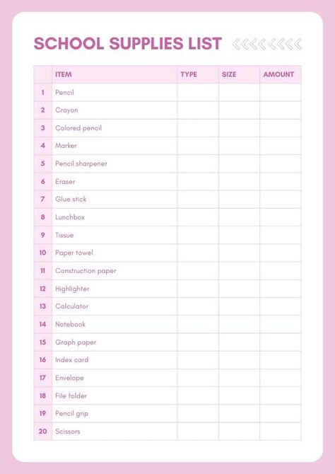 Pink School Supplies List for Teachers School Stationary Items List, Pink Stationary School Supplies, All Pink School Supplies, School Stationery List, Middle School Supplies 6th Grade, School Supplies For Middle School, Stationary List, Middle School Aesthetic, Pink School Supplies