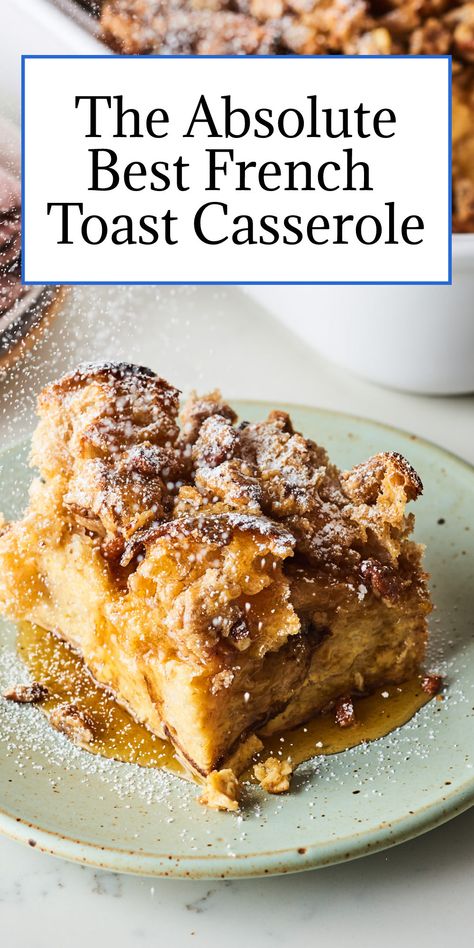 Custard-soaked bread is flavored with sweet cinnamon and nutmeg, topped with a nutty crumble topping, and baked until golden and steaming! This french toast casserole is as versatile as you need it to be — you can make it ahead or assemble at the last minute. #frenchtoast #breakfastrecipes #easyrecipes #frenchtoastcasserole #casserolerecipes Oven Baked French Toast Casserole, Best French Toast Casserole, Easy French Toast Bake, The Best French Toast, French Toast Casserole Recipe, Brunch Board, Baked French Toast Casserole, Baked French Toast, French Toast Casserole Recipes