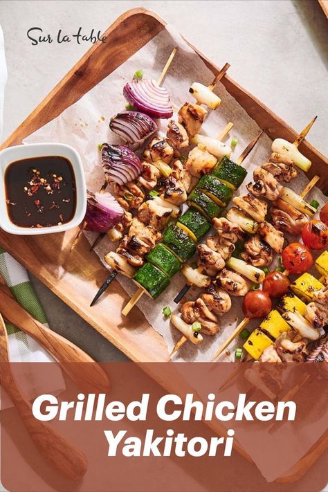 Fire up the grill for our Grilled Chicken Yakitori with Yuzu & Orange Glaze—the perfect mid-week meal. Yakitori Skewers, Japanese Food Photography, Wood Serving Platter, Food Videography, Veggie Skewers, Bbq Skewers, Orange Glaze, Skewer Recipes, Chicken Entrees