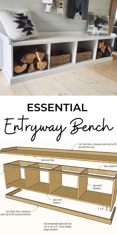 Diy Entryway Bench, Mudroom Remodel, Mudroom Decor, Furniture Building, Entry Bench, Homemade Tables, Mud Room Storage, Diy Entryway, Mudroom Design