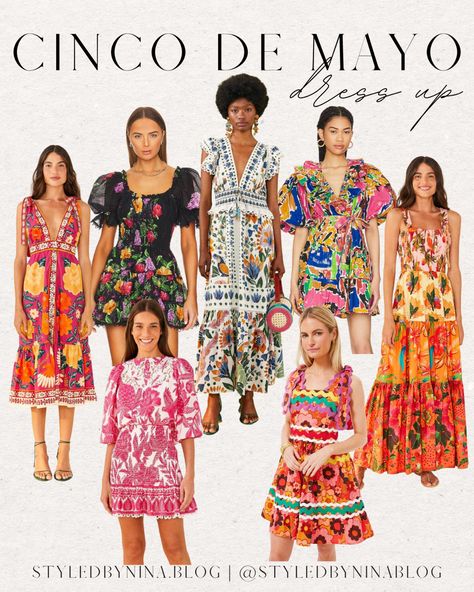 Cinco De Mayo Outfit Women Work, Cinco De Mayo Outfit Women Casual, Cinco De Mayo Work Outfit Ideas, Cinco De Mayo Dresses For Women, Mexico Party Outfit, Mexican Themed Party Outfit, Fiesta Theme Outfits Women, Fiesta Outfits For Women, Multicolor Embroidered Dress For Cinco De Mayo Festival