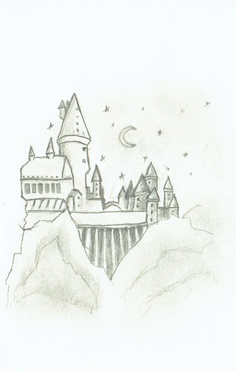 Harry Potter Drawings Easy Hogwarts, Drawing Of Hogwarts Castle, Hogwart Sketch, Harry Potter Castle Drawing Easy, Simple Hogwarts Drawing, Hogwarts Easy Drawing, Hogwarts Castle Drawing Simple, Hogwarts Castle Drawing Easy, Hogwarts Drawing Ideas