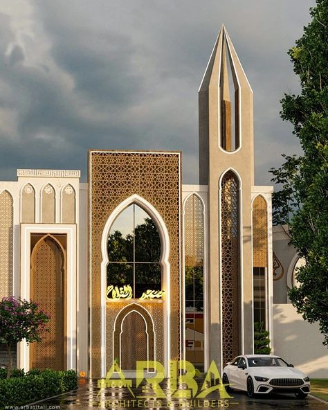 Mosque Design Islamic Architecture Beautiful, Masjid Exterior Design, Islamic Mosque Architecture, Modern Masjid Design, Islamic Architecture Modern, Mosque Elevation, Masjid Interior Design Modern, Mosque Exterior Design, Modern Mosque Design