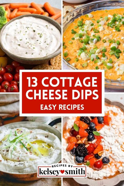 Four cottage cheese dips Recipes Cottage Cheese, Cottage Cheese Dip Recipes, Cottage Cheese Dip, Cottage Cheese Dessert Recipes, Cottage Cheese Recipes Healthy, Healthy Dip Recipes, Cottage Cheese Dips, Cottage Cheese Desserts, Healthy Dip