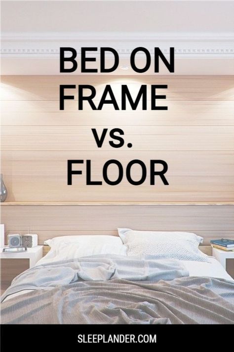 Bed on Floor vs Frame? We look at the pros and cons of sleeping on the floor vs on frame and which is better for a healthier sleep?  #bedroomdecor #bedonfloor #bedframe #sleeplander Mattress On The Floor Ideas, Bed No Frame Ideas, Bed With No Frame Ideas, No Bed Frame Bedroom Ideas, On The Floor Bed Ideas, Low Bed Frame Ideas Bedroom Designs, No Frame Bed Ideas, Bed With No Frame, No Bedframe Bedroom