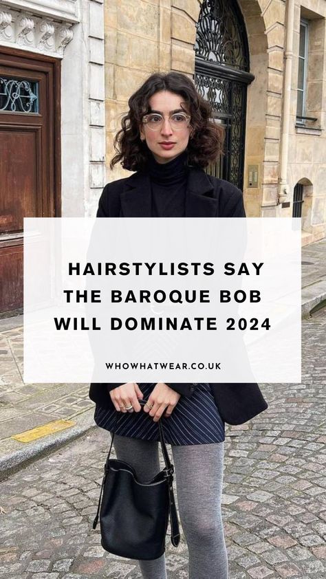 Hairstylists say the baroque bob haircut is trending. Read more on what is the baroque bob haircut and how to style this trending hairstyle. Bob Haircut Dress Outfit, Bobs For Wavy Thick Hair, Shoulder Length Evening Hairstyles, Wavy Curly Bob Hairstyles, French Haircut Curly, Types Of Bob Hairstyles, Baroque Bob Hair 2024, Baroque Bob Hair, Wavy Bob Haircuts Thick Hair