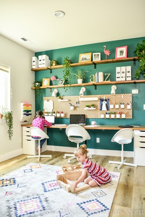 Diy School Desk, Study Room Kids, Homeschool Room Design, Lego Bedroom, Homework Room, Diy School, Bar Basement, School Desk, Playroom Design