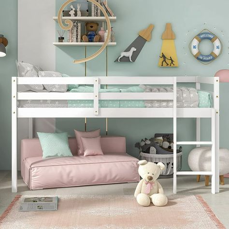 Low Loft Beds For Kids, Kids Bed With Slide, Loft Bed With Slide, Toddler Bunk Beds, Wood Loft Bed, Trundle Bed With Storage, Low Loft Bed, Mini Loft, Loft Bed Frame