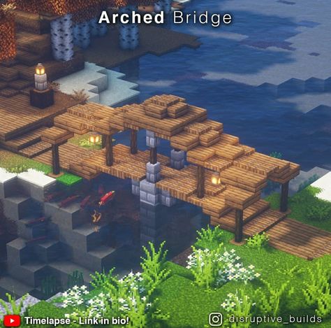 Wood Bridge Minecraft, Minecraft Arch, Arched Bridge, Wooden Arch, Minecraft Inspo, Arch Bridge, Minecraft Stuff, Braided Ponytail Hairstyles, Minecraft Buildings