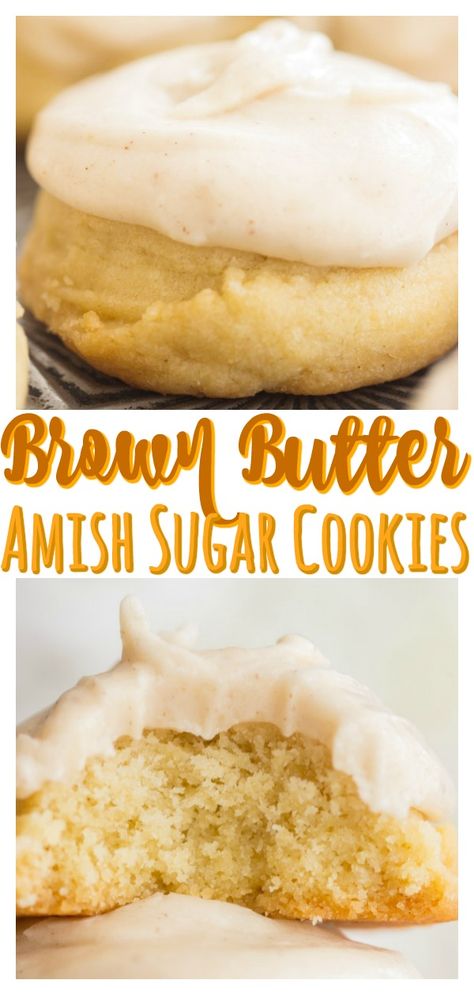 Brown Butter Amish Sugar Cookies with Brown Butter Icing Amish Cookies, Cookies With Brown Butter, Brown Butter Icing, Buttermilk Cookies, Sugar Cookie Dough Recipe, Pumpkin Spice Sugar Cookies, Amish Sugar Cookies, Future Grandma, Spice Sugar Cookies