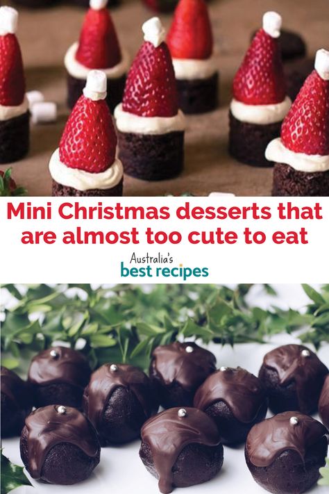 Dessert Ideas Christmas Party, Christmas’s Dessert, Holiday Mini Desserts Christmas, Cute Xmas Desserts, Sweet Appetizers For Party Desserts, Small Bites Dessert Table, Mini Christmas Desserts Holiday Treats, Christmas Finger Food Deserts, Christmas Lunch Dessert Ideas