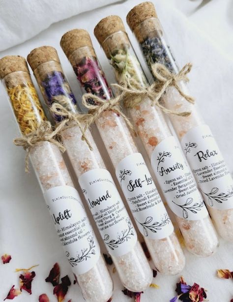 Retreat Gift Ideas, Herb Salts, Bath Salt Favors, Salt Favors, Bath Salt Gift Set, Mickey Tattoo, Witchy Business, Bath Salts Recipe, Retreat Gifts