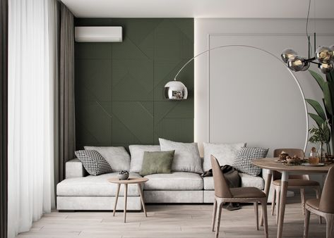 White and Green Living Spaces That Feel Crisp And Fresh Earthy Living Room, Desain Pantry, Living Room Design Decor, Living Room Green, Green Interiors, Design Living Room, Home Room Design, Apartment Interior, Living Room Inspiration