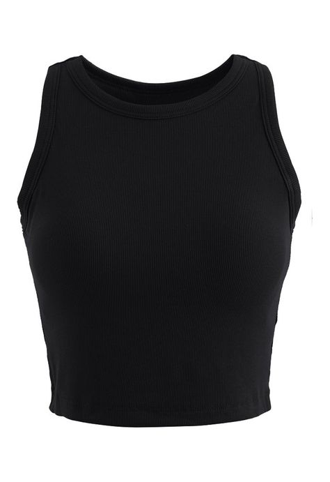 Solid Color Ribbed Tank Top in Black black Black Tank Tops For Women, Black Tank Top Cropped, Cute Basic Tops, Black Tops For Women, Black Undershirt, Black Tanktop, Black Cropped Tank Top, Throwback Fashion, Tang Top