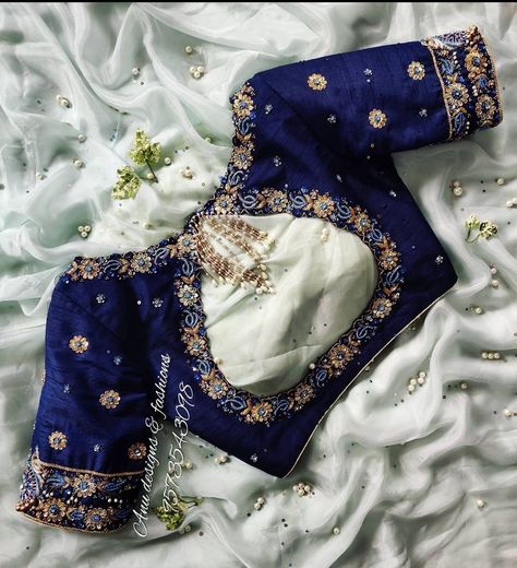 Blawos Design New, Magam Work Blouses Latest Simple, Blue Colour Blouse Designs, Maggam Work Blouse Designs Latest Simple, Magam Work Blouses Latest, Wedding Blouses, Green Blouse Designs, Embroidery Work Blouse, Blue Blouse Designs