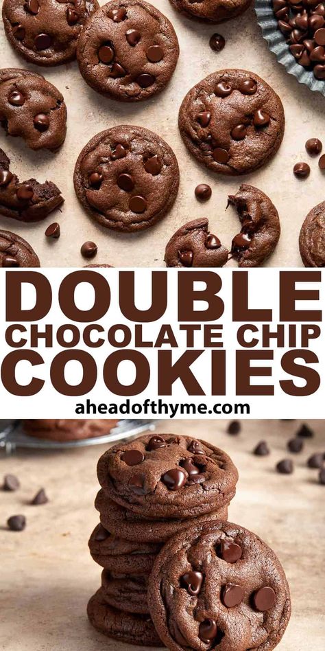 8 min Chocolate Cookie Base Recipe, Soft Double Chocolate Chip Cookies, Chocolate Cookie Recipes Chewy, Cookies With No Chocolate Chips, Easy Chocolate Chocolate Chip Cookies, Chocolate Powder Cookies, Soft And Chewy Chocolate Cookies, Cheap And Easy Cookies, Homemade Double Chocolate Chip Cookies