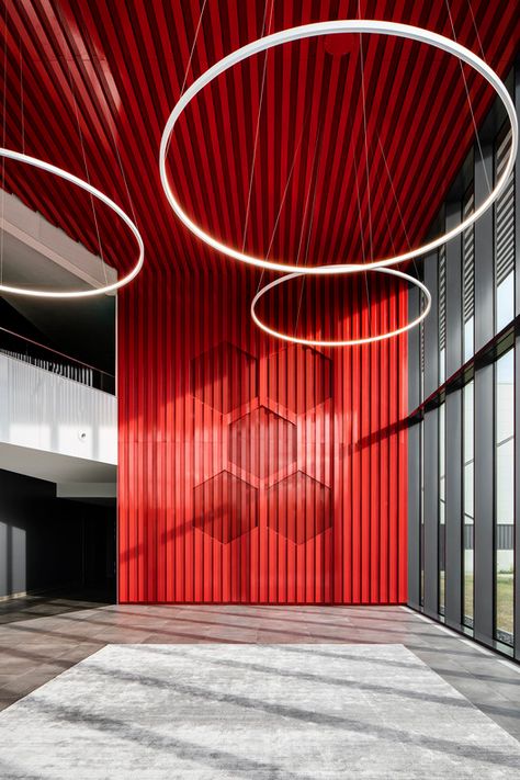 Kirsch Pharma HealthCare Building / SAOTA | ArchDaily Zinc Cladding, Red Office, Glass Curtain, Deco Studio, Industrial Architecture, Factory Design, Building Ideas, Fire Station, Red Interiors