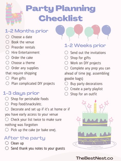 How to Plan a Birthday Party - The Best Nest Birthday Party Necessities List, Planning A First Birthday Party, How To Plan A Birthday Party, Birthday Planning Checklist, Birthday Party Supplies Checklist, Cheap Birthday Party Ideas, Birthday Plan Ideas, Party Planner Business, Plan A Birthday Party