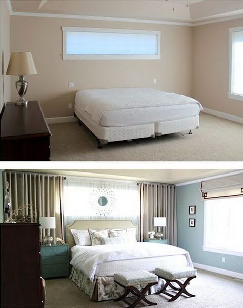 Use Wall curtains to frame the bed even if there's no windows! Curtains Around Bed, Window Treatments Bedroom, Basement Bedrooms, Bedroom Windows, Tiny Bedroom, Small Room, Beautiful Bedrooms, Bed Room, My New Room