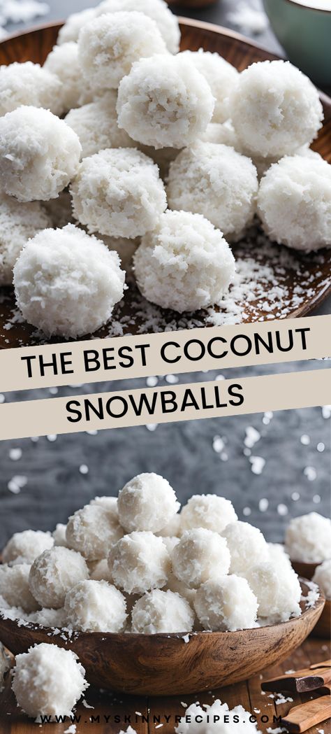 Indulge in the Best Coconut Snowballs! 🥥❄️ These delightful, no-bake treats are perfectly sweet and chewy, making them a must-have for any occasion. Easy to make with just a few ingredients, they're a beautiful addition to your dessert spread. Customize with your favorite add-ins like nuts or chocolate chips for an extra twist! 🍫🌰 Ready in just 15 minutes (plus chilling time) and perfect for sharing. #CoconutSnowballs #NoBakeTreats #HolidayDesserts #SweetTreats #myskinnyrecipes Coconut Snowball Truffles, Sweet Condensed Milk Snowballs, Best Coconut Desserts, Must Make Desserts, Sweetened Shredded Coconut Recipes, Coconut Snowballs Recipe, Coconut Truffles Condensed Milk, Coconut Treats Easy, White Chocolate Treats