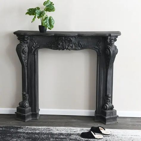 Ornate Decorative Fireplace Mantel - Bed Bath & Beyond - 35090092 Black Faux Fireplace Mantel, Fireplace Mantles Ideas, Modern Gothic Decor, Vintage Fireplace Mantle, Gothic Farmhouse Decor, Victorian Fireplace Mantels, Painted Fireplace Mantels, Ornate Fireplace, French Fireplace Mantel