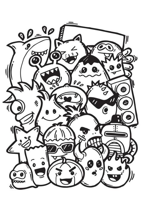 Ink Monster Drawing, Doodle Monster Cute, Doodle Expressions, Monster Coloring Pages For Kids, How To Draw Doodle, Monster Doodles, Cute Monster Illustration, Doodle Monster, Disney Doodles