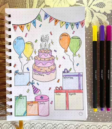 Birthday Month Bujo Theme, Birthday Page Bullet Journal, Bullet Journal Birthday Tracker, Birthday Bullet Journal, Boulet Journal, April Bullet Journal, March Bullet Journal, Bullet Journal Page, Birthday Tracker