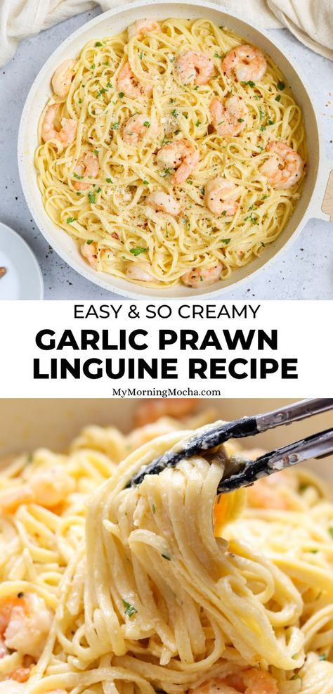 Prawn Linguini Recipe, Garlic Prawns Pasta, Prawn Linguine Recipe Garlic, Creamy Prawn Pasta Recipe, Prawn Linguine Recipe, Chilli Prawn Linguine, King Prawn Linguine, Prawns Pasta, Creamy Prawn Linguine