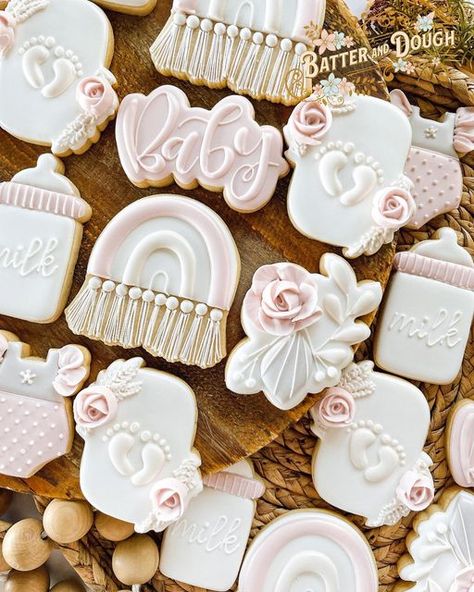 Megan Kelley on Instagram: "Girl baby shower cookies. #babyshowercookies #babygirlcookies #cookiesofinstagram #cookiesofidaho #cookiesofcda #decoratedcookies #cookieartist" Girl Baby Shower Cookies Decorated, Baby Girl Cookies Decorated, Pink Baby Shower Cookies, Boho Baby Shower Cookies, Baby Shower Cookies For Girl, Baby Girl Shower Cookies, Girl Baby Shower Cookies, Baby Shower Cookies Neutral, Cottage Bakery