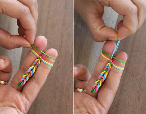 Finger Rainbow Loom, Elastic Loom Bracelet Patterns, Fishtail Bracelet Tutorial Loom Bands, Loom Bracelets With Fingers, Finger Loom Bracelets, How To Make A Loom Bracelet, Diy Rubber Band Bracelet, Fishtail Loom Bracelet, Rubberband Bracelets