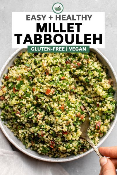 This Millet Tabbouleh is a gluten-free twist on the classic Middle Eastern dish - full of bright and robust herby flavors and loaded with fresh veggies. Great lunch or a side dish. Whip up this recipe today! Millet Side Dish Recipes, Tabbouleh Recipe, Hummus And Pita, Lectin Free, Millet Recipes, Vegan Salads, Vegan Salad Recipes, Vegan Side Dishes, Ancient Grains