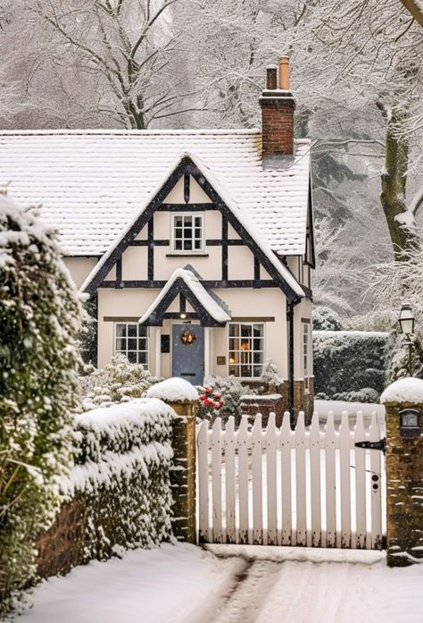 You’ll Love These 13 Cozy and Snowy Cottages Homes In Scotland, English Cottage Winter, Cottage In Snow, Cozy Winter House, English Tudor Cottage, Cottage In Winter, Fairytale Places, Snowy Cottage, The Holiday Cottage