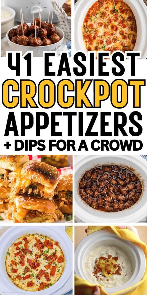 Super easy crockpot appetizers and dips! Crockpot party foods made right in your slow cooker, just dump and go! From meatballs, kielbasa, and sausage appetizers, to cheesy slow cooker party dips like queso and spinach dip, they’re the best potluck appetizers! Crockpot appetizers for party, fall appetizers crockpot, holiday appetizers crockpot, finger foods, make ahead appetizers for a crowd, party food appetizers, crockpot snacks, crockpot dips for parties easy, appetiser recipes, game day food. Easy Appetizers For Work Party, Crock Pot Party Appetizers, Bridal Shower Crockpot Food, Work Food Ideas Potluck, Easy Party Food Crock Pot, Crock Pot Party Dips, Crock Pot Dessert Dip, Crock Pot Dips For Parties Appetizers, Crockpot Work Potluck