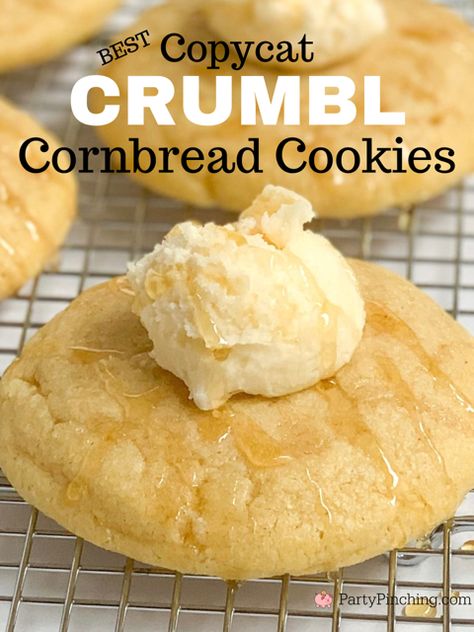 Easy Copycat Crumbl Cookies, Crumbl Cookie Copycat Peach, Dessert Cornbread Recipe, Copycat Cornbread Crumbl Cookies, Nilla Bean Crumbl Cookie, Pancake Crumbl Cookie, Crumbl Cookie Cornbread Copycat, Crumbl Cornbread Cookie Copycat, Cornbread Crumble Cookie