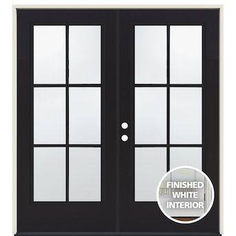 JELD-WEN S-2500 72-in x 80-in Low-e Grilles Between The Glass Black Steel French Right-Hand Inswing Double Patio Door in the Patio Doors department at Lowes.com Black French Doors Kitchen, Black Patio Doors With White Trim, Black Exterior French Doors, Black Interior French Doors, Exterior French Doors Patio, French Doors Exterior Entrance, Black French Doors Interior, French Doors Black, Modern French Doors