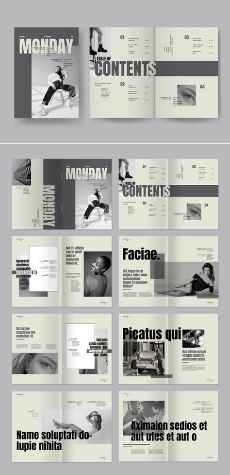 Monochrome Magazine Layout Magazine Template White Space Magazine Layout, Magazine Reference Layout Design, Magazine Articles Design, Layout Reference Design, Alternative Press Magazine, Fashion Magazine Moodboard, Book Magazine Design, Monochrome Design Graphic, Architectural Magazine Cover