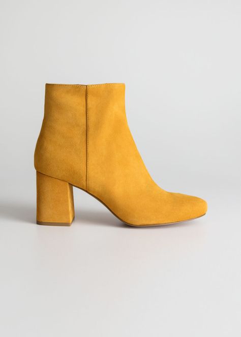 Stories suede ankle boots in yellow Pink Ankle Boots, Chelsea Boots Outfit, Over The Knee Boot Outfit, Red Leather Boots, Knee Boots Outfit, High Boots Outfit, Suede Chelsea Boots, White Boots, Fashion Heels