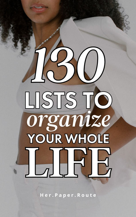 By starting the habit of making strategic lists to organize your life, you can dramatically improve yourself and become a more productive, efficient, and successful person. Using lists to organize your whole life can be a powerful tool for staying on top of your responsibilities and goals. Here are 130 exmples of lists to make to organize your entire life. Planning Your Life, Lists To Organize Your Life, How To Be Organized In Life, Lists To Make To Organize Your Life, How To Organize Your Life, Get Your Life Together Checklist, Getting Your Life Together Checklist, Life Strategy, Personal Goals List