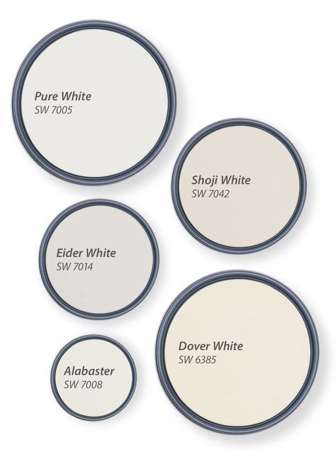 Our Top 5 Shades of White | Tinted by Sherwin-Williams Sherwin Williams All Over Paint, Sherwin Williams White Grey Paint Colors, Eider White Sherwin Williams Cabinets, Cream Color House Exterior Paint Schemes, Non Yellow White Paint, Sherwin Williams Soft White, Sherwin Williams White Paint Colors 2023, Soft White Paint Colors Sherwin Williams, Eider White Sherwin Williams Walls