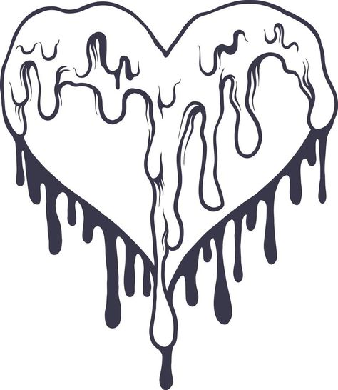 Melting Head Drawing, Drip Art Drawing, Dripping Heart Tattoo, Drip Drawing Ideas, Heart Dripping, Love Heart Drawing, Screaming Drawing, Dripping Heart, Hearts Illustration