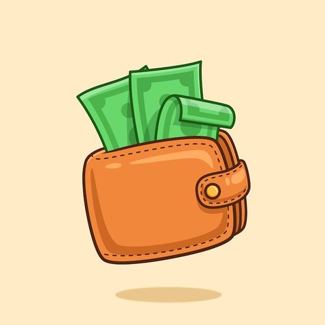 cute leather wallet with money vector cartoon design illustration Money Illustration Graphics, Money Illustration Art, Money Doodle, Wallet Drawing, Wallet Illustration, Money Animation, Cartoon Objects, Money Cartoon, Cartoon Money