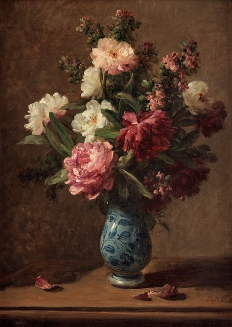 Eugène Petit France 1839-1886  Still life with peonies. Rennaissance Art, Soyut Sanat Tabloları, Hur Man Målar, Old Paintings, Aesthetic Painting, Romantic Art, Ethereal Art, Flower Art Painting, Old Art