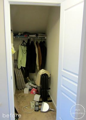 Deep Hall Closet Organization, Deep Entryway Closet, Deep Small Closet, Small Deep Closet Ideas, Narrow Deep Closet Organization, Deep Entry Closet, Deep Coat Closet Organization, Narrow Deep Closet Ideas, Narrow Deep Closet