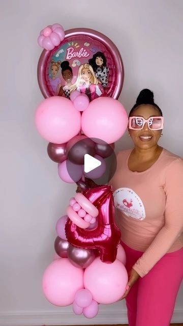 Corina Rodriguez on Instagram: "How to make this Barbie balloon bouquet for any kids birthday and balloon party 🎈 🎉" Barbie Balloon Bouquet, Barbie Birthday Decorations, Barbie Balloons, Barbie Centerpieces, Balloon Tower, Balloon Stands, Balloon Party, Barbie Birthday, Balloon Bouquet