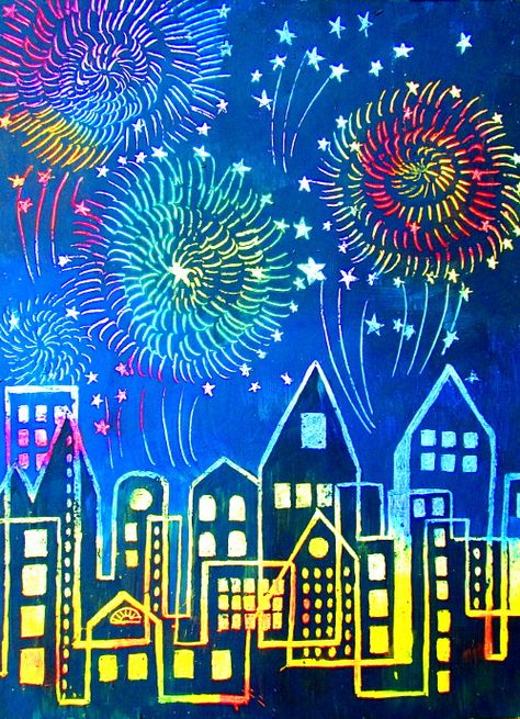 How To Make Scratch Paper Art: make your own scratchboard paper and then your own scratch paper art. This project is a lot of fun to do! Creates lovely art. Scratch Paper Art, Fireworks Art, New Year Art, 3rd Grade Art, Bel Art, Scratch Paper, Scratch Art, Artists For Kids, 수채화 그림