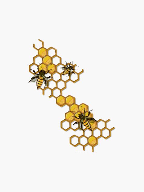 "Bee Honeycomb Sticker" Sticker by tullabee | Redbubble Bee Honey Design, Honeycombs Drawings, Honeycomb Tattoo, Honeybee Art, Honey Art, Alice In Wonderland Drawings, Bee Drawing, Bee Illustration, Honey Design