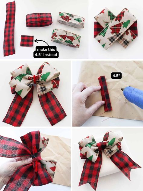 If you're looking for how to make a bow with ribbon, these 12 DIY tutorials are perfect for you! Follow the step by step in the post or video and get the bow making guidebook! These bows are perfect for gifts, wreath bows, a Christmas tree top, garlands, and more! Diy 3 Ribbon Bow, Diy Double Bow Ribbon, How To Decorate A Wreath For Christmas Bow Tutorial, Bow With 3 Different Ribbons, Diy Bow With Wired Ribbon, Wired Bows Diy How To Make, Bow Making Tutorials For Gifts, How To Make A Bow With Ribbon For Tree, Easy Wreath Bow Diy