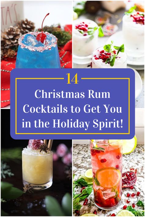 Collage of 4 christmas rum cocktails. Holiday Rum Drinks, Cocktails With Malibu Rum, Rum Cocktails Easy, Cocktails Made With Rum, Xmas Cocktails, Holiday Cocktails Christmas, Rum Drinks Recipes, Christmas Cocktails Easy, Festive Holiday Cocktails